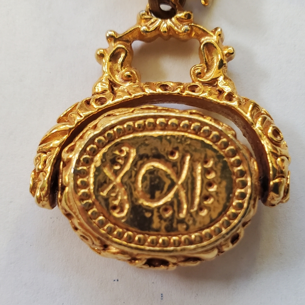 Goldtone Roman Coins & Charms Necklace 16" - Picture 5 of 9